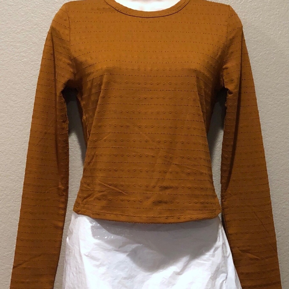 Heart & Hips Women's Terracotta Pointelle Long Sleeve Mid Drift Top S/M/L